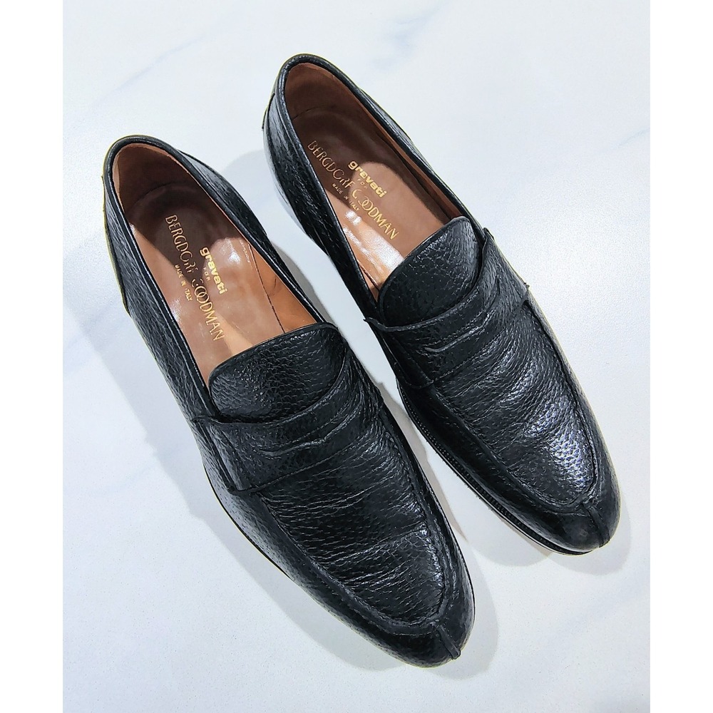 $895 Gravati Peccary Penny Loafers Shoes 10.5 Black Bergdorf Goodman  Italy - Picture 3 of 13